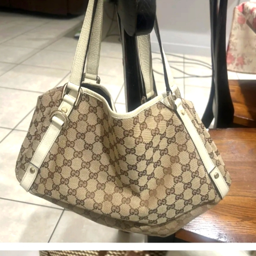 Auth Gucci Beige GG Abby Tote Bag